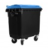 Bauer Müllcontainer 660 l Schwarz mit blauem Flachdeckel