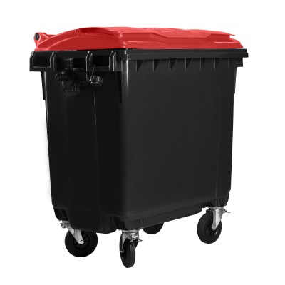 Bauer Müllcontainer 770 l Schwarz mit rotem Flachdeckel