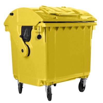 Bauer Müllcontainer 1100 l Gelb mit Runddeckel, Deckel im Deckel