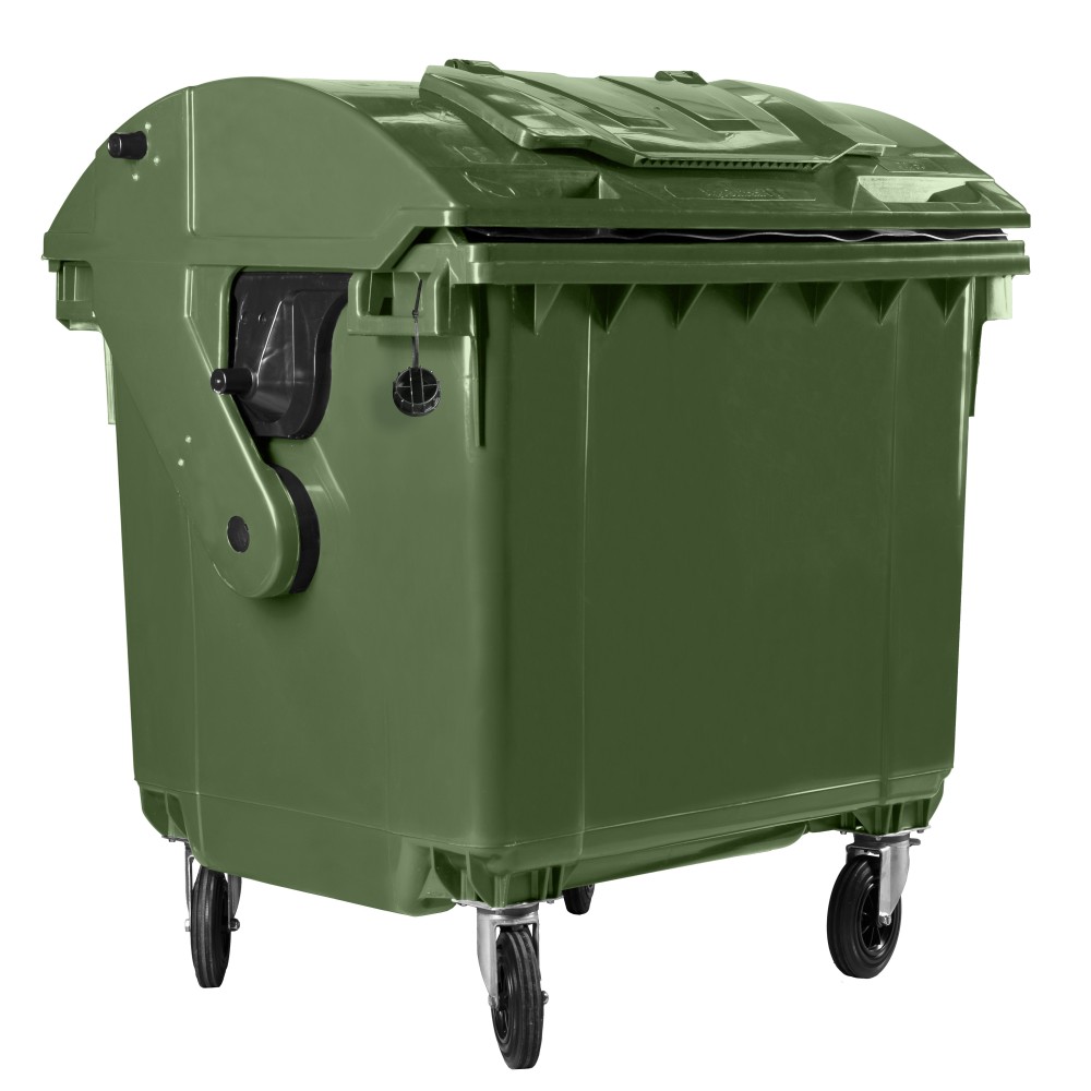 Bauer Müllcontainer 1100 l Grün mit Runddeckel, Deckel im Deckel