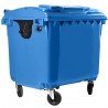 Bauer Müllcontainer 1100 l Schwarz mit blauem Flachdeckel, Deckel im Deckel