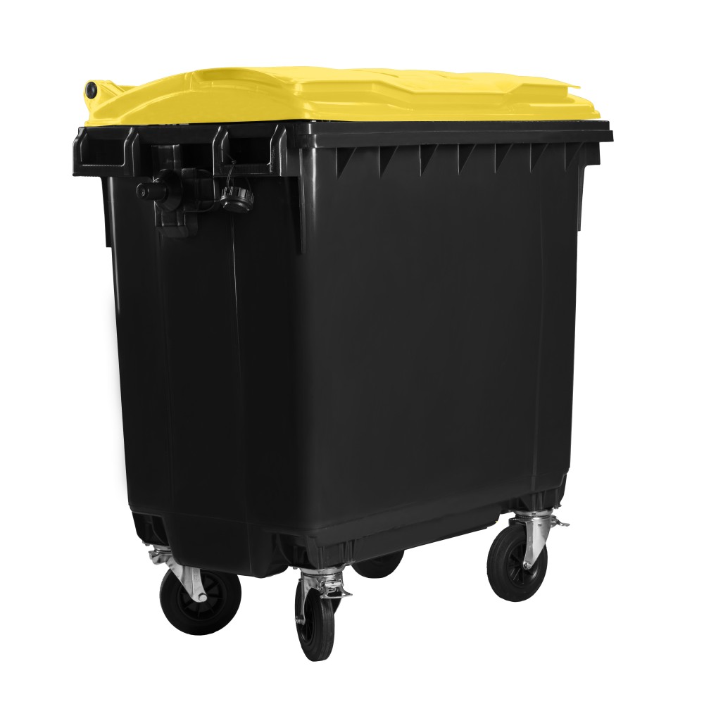 Bauer Müllcontainer 770 l Schwarz mit gelbem Flachdeckel