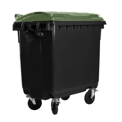 Bauer Müllcontainer 770 l Schwarz mit grünem Flachdeckel