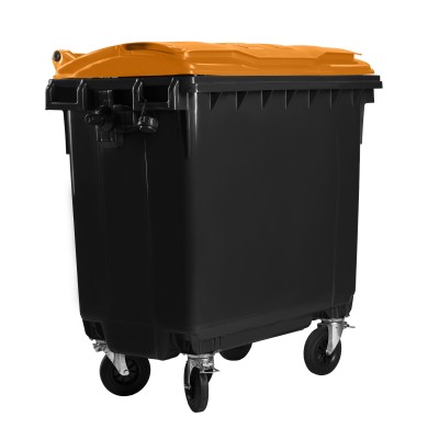 Bauer Müllcontainer 770 l Schwarz mit orangenem Flachdeckel