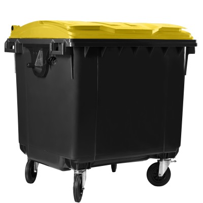 Bauer Müllcontainer 1100 l Schwarz mit gelbem Flachdeckel