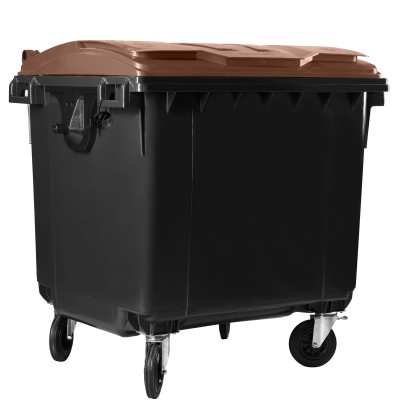 Bauer Müllcontainer 1100 l Schwarz mit braunem Flachdeckel