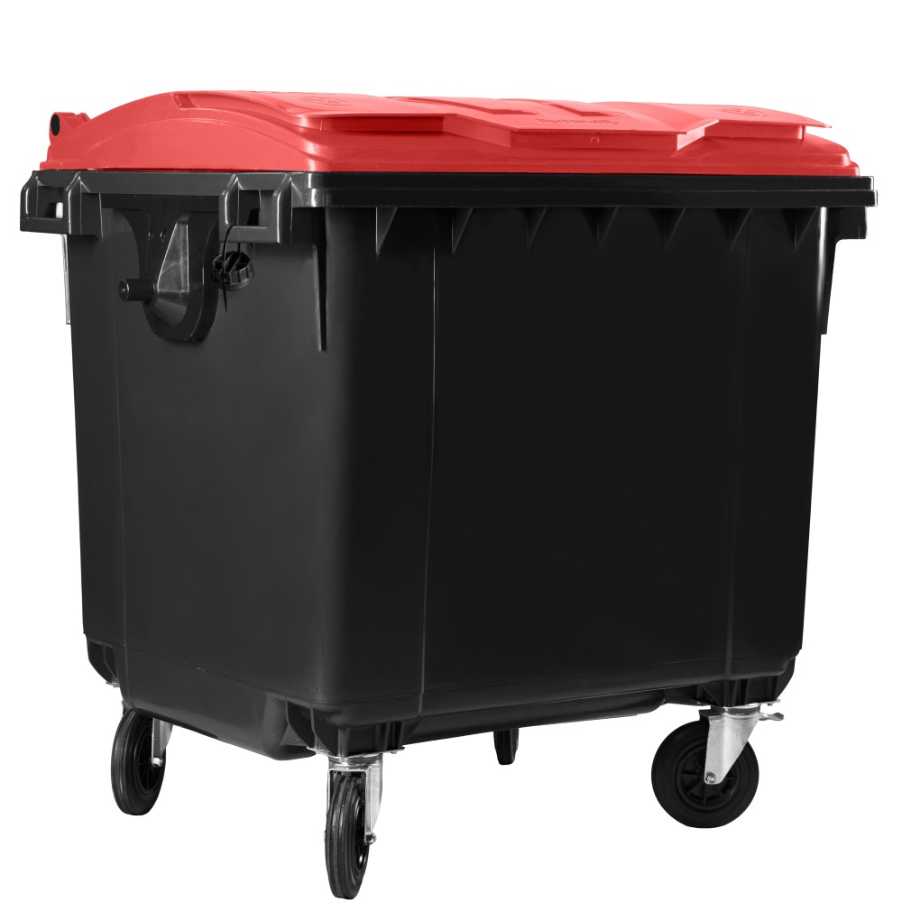 Bauer Müllcontainer 1100 l Schwarz mit rotem Flachdeckel