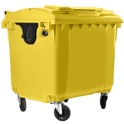 Bauer Müllcontainer 1100 l Gelb mit Flachdeckel, Deckel im Deckel