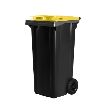 Bauer schwarze Mülltonne 120 l mit gelbem Deckel