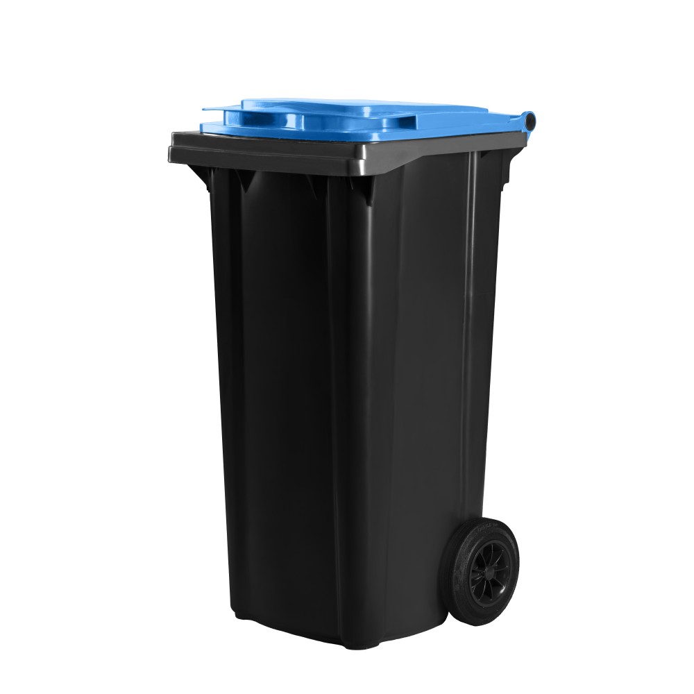 Bauer schwarze Mülltonne 120 l mit blauem Deckel