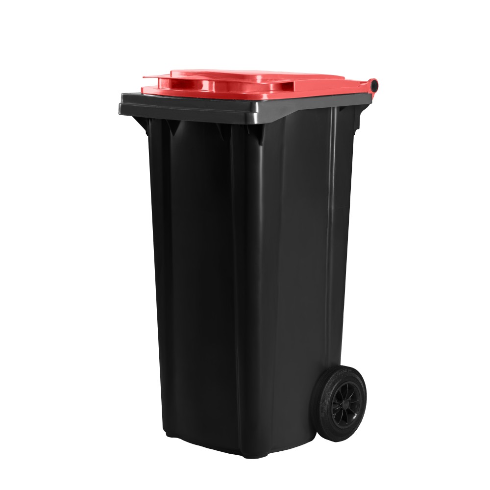 Bauer schwarze Mülltonne 120 l mit rotem Deckel