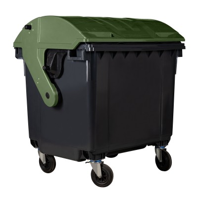 Bauer Müllcontainer 1100 l Schwarz mit grünem Runddeckel
