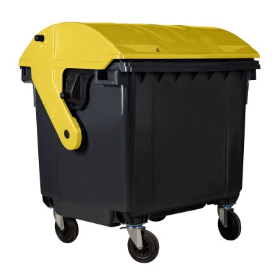 Bauer Müllcontainer 1100 l Schwarz mit gelbem Runddeckel