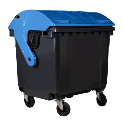 Bauer Müllcontainer 1100 l Schwarz mit blauem Runddeckel