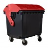 Bauer Müllcontainer 1100 l Schwarz mit rotem Runddeckel