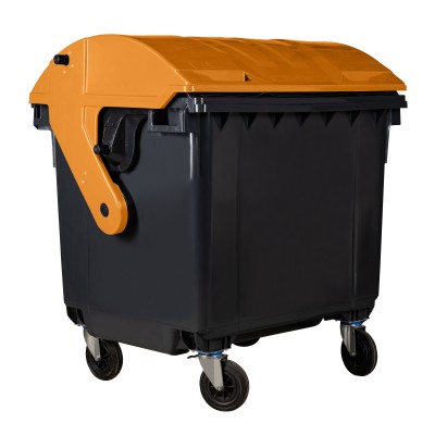 Bauer Müllcontainer 1100 l Schwarz mit orangenem Runddeckel